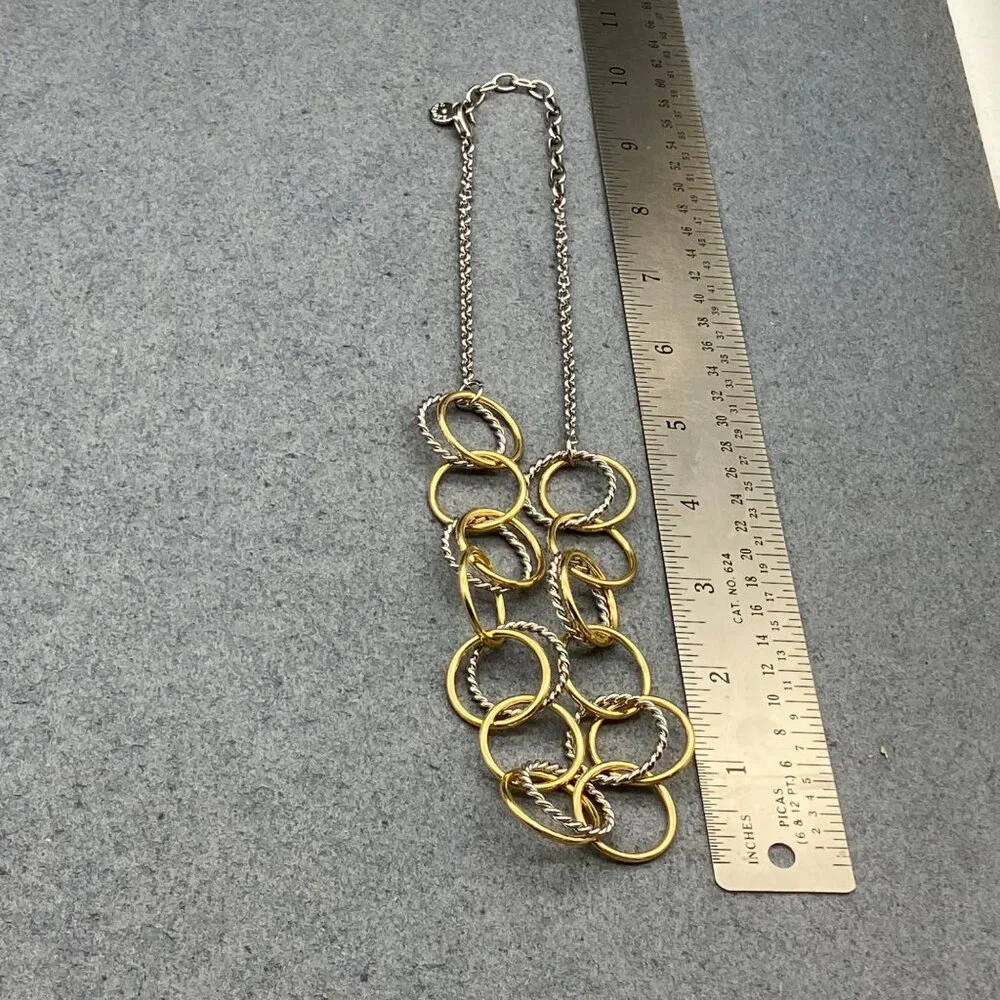 Talbots Circle Link Necklace 18 In Chain Gold Silver Twisted Hoop Retro Classic - Picture 2 of 9